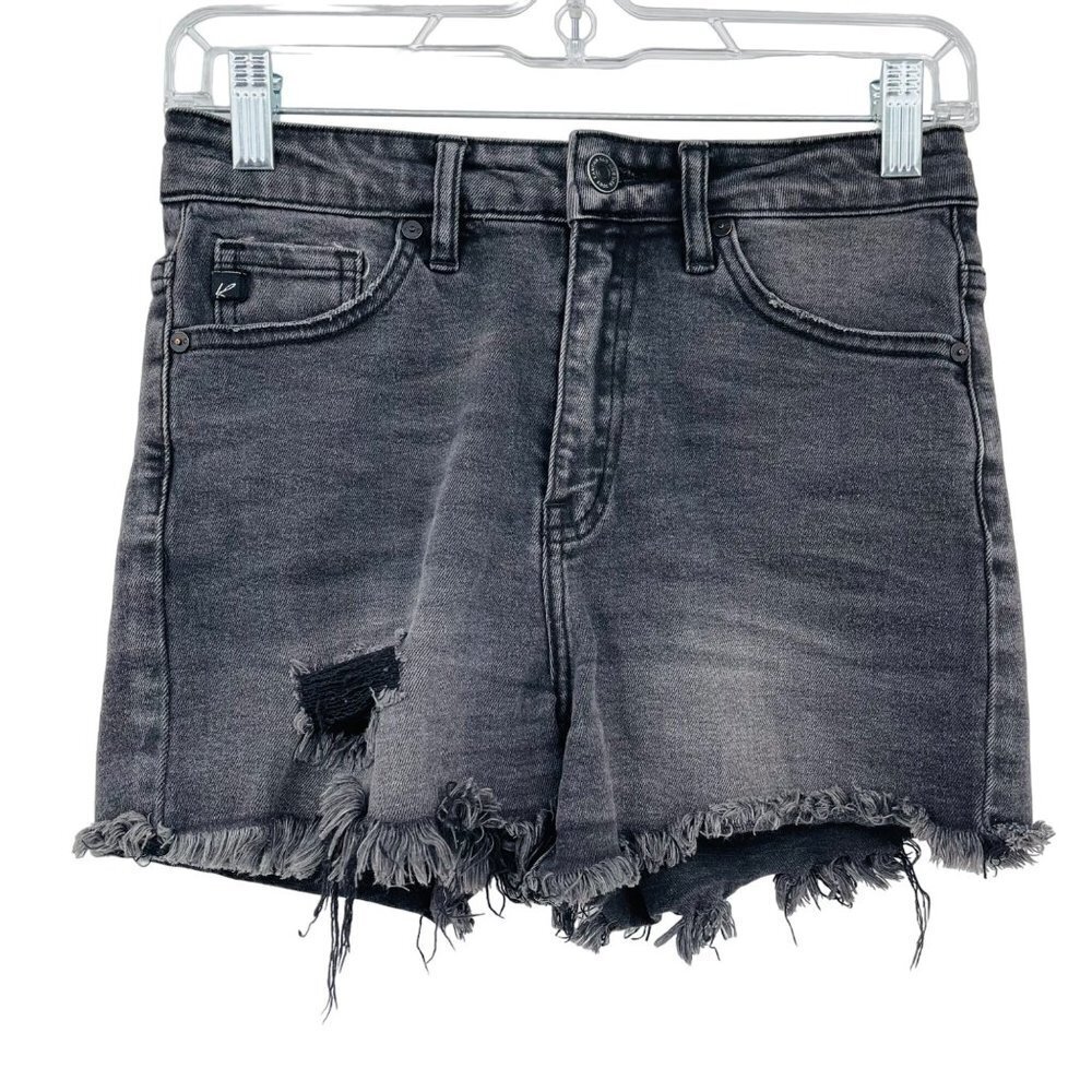 KanCan‎ High Rise Denim Shorts Size 26 Black Fray Hem 3.5in Distressed Faded